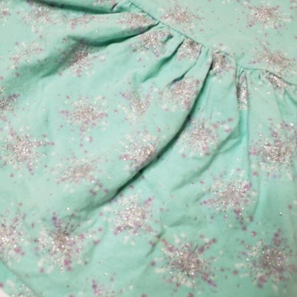 Toddler Girl Toughskins 2T Mint Green Ruffled Sleeveless Dress Glitter Snowflake - Picture 3 of 4